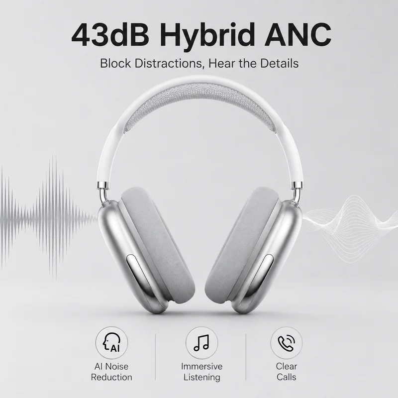 Anc Wireless Over Ear Headphones - Cuffie wireless Bluetooth con cancellazione del